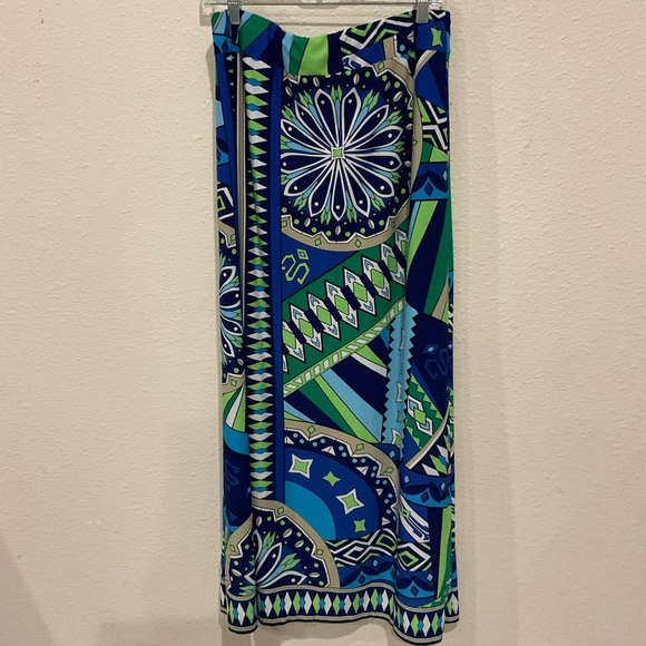 Chico's Abstract Maxi Skirt Boho Stretch Pull On Side Split Size 8 (Chic… - Picture 3 of 9